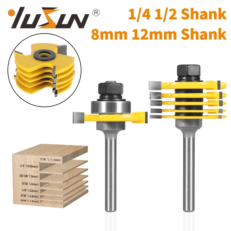 

Yusun Slot Cutter 3 Wing Router Bit Set Woodworking Chisel Tool- 1/2"& 1/4" Shank Tenon Cutter Adjust