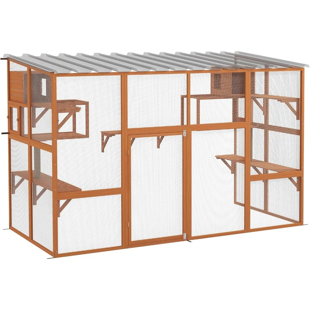 

Catio, Outdoor Cat Enclosure Window Box, Wooden Cat House Playground with Scratching Posts, Weather Protection Roof for 1-5 Kit
