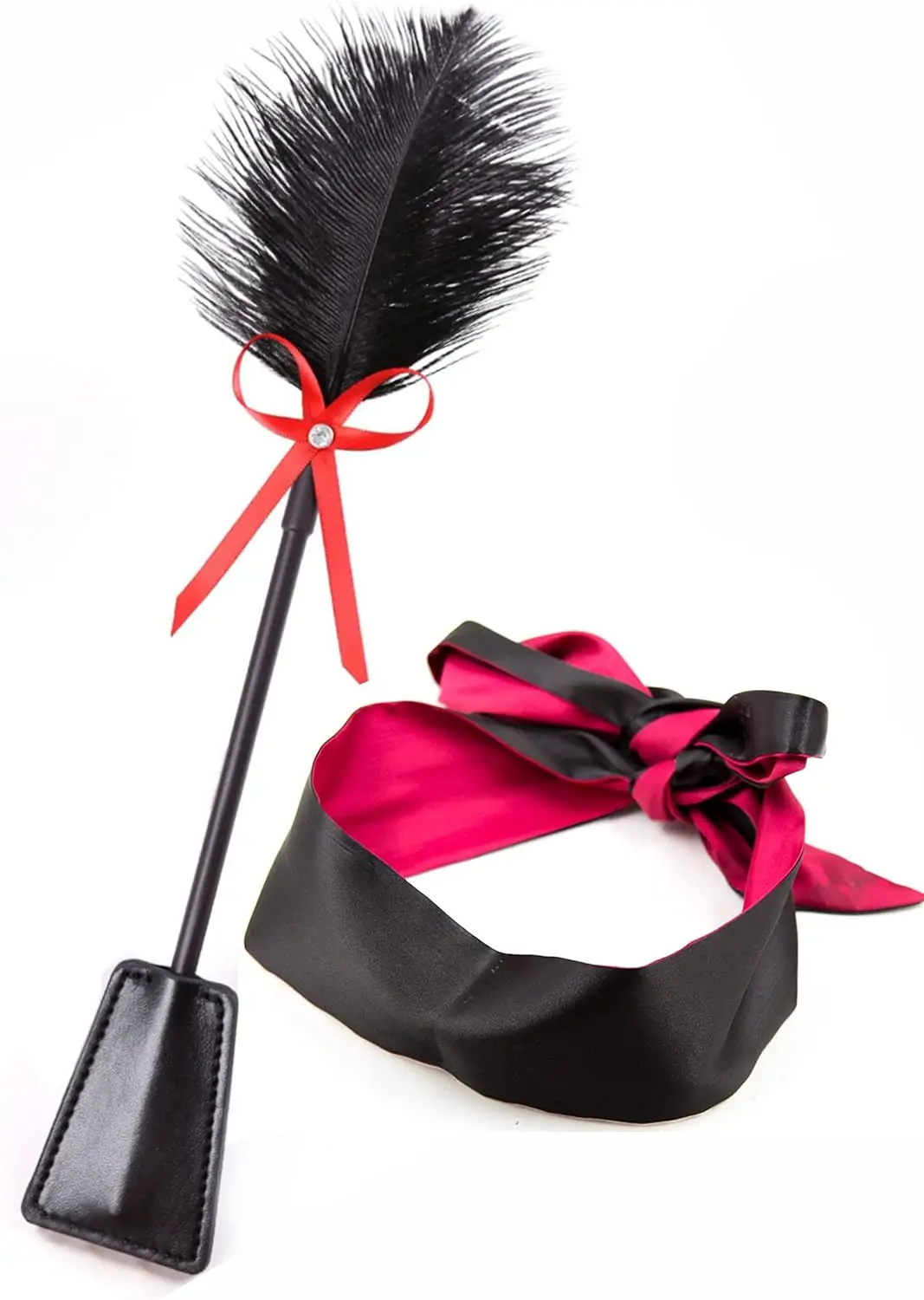 

Sex Feather Tickler 15" and Satin Mask Blindfold BDSM Set - Sex Feathers Tickle - Adult Eye Satin Mask - Spanking Paddle