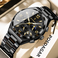 POEDAGAR Fashion Luxury Man Wristwatch Luminous Week Date Waterproof Business Watch For Men Stainless Steel Men's Quartz Watches