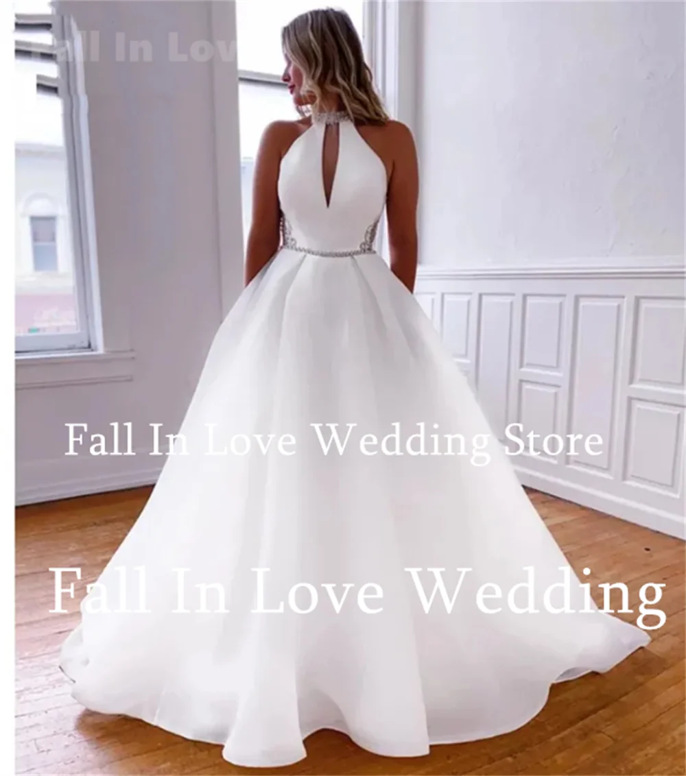 Abito da sposa donna Sexy senza maniche perline Appliques a-line abito da sposa bianco abito da festa nuziale lungo fino al pavimento 2024nuovo abito da ballo