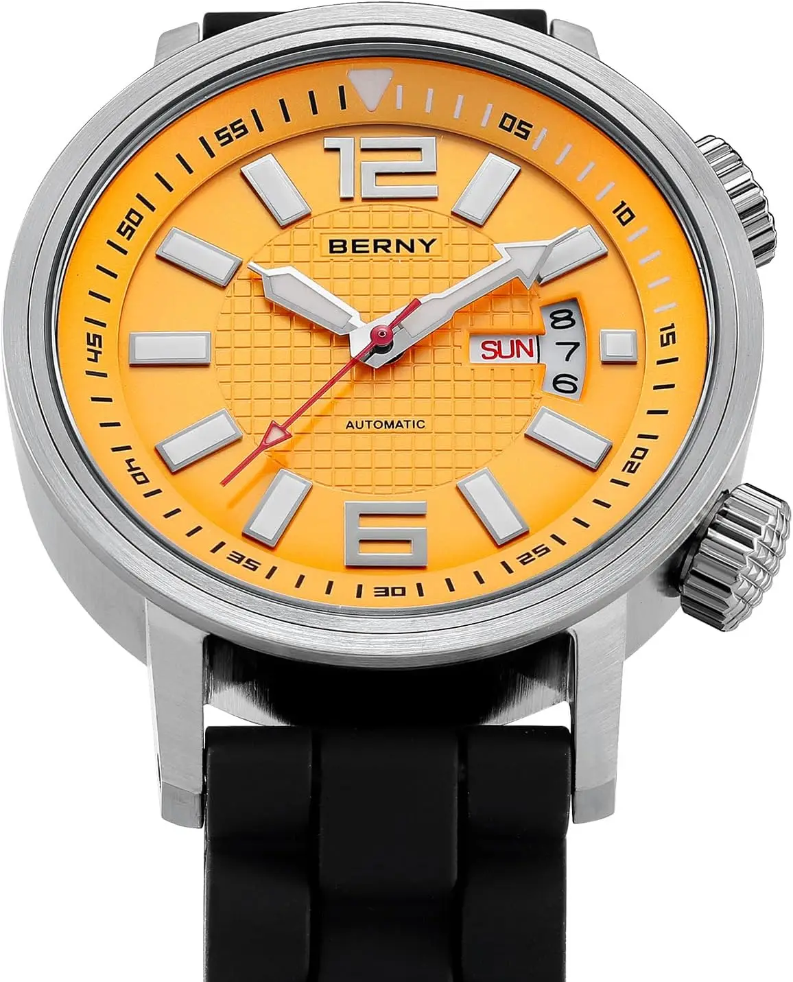 Relógio de mergulho mecânico automático para homens com corda automática, à prova d'água 20ATM, vidro safira, pulseira de silicone super luminosa