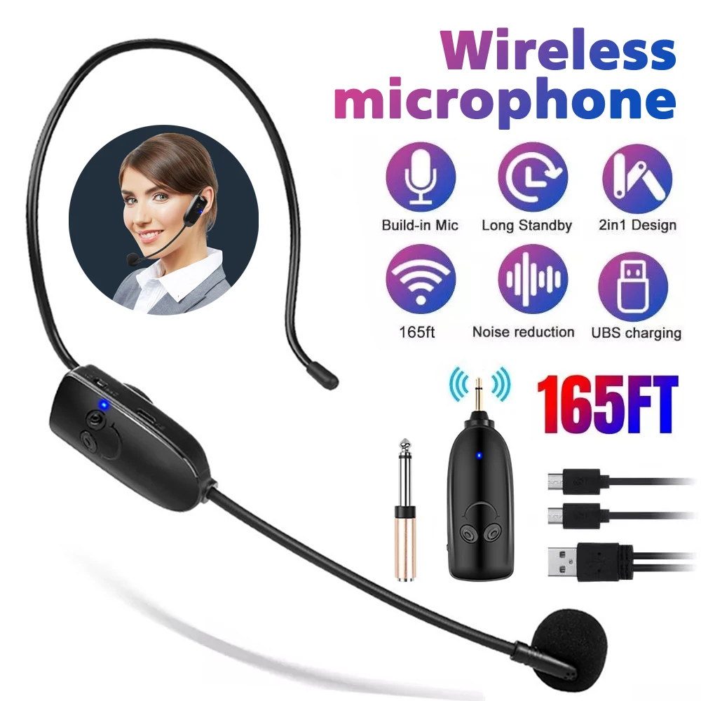 

Headworn Wireless Microphone Headset With Amplifier Receiver Suitable For Voice Amplifiers, Stage Speakers, And Teaching