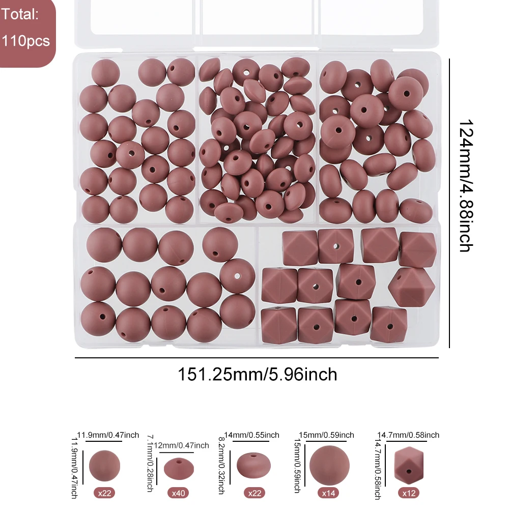 110 pz/set Perline di Lenticchie Esagonali Rotonde in Silicone di Colore Solido Misto per la Produzione di Gioielli Collana Del Braccialetto Portachiavi Ecc Accessori