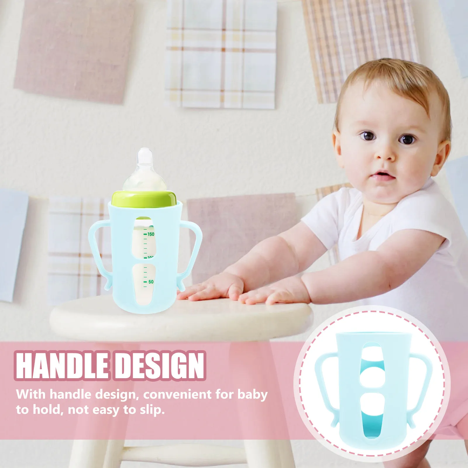 

1Pcs Silicone Bottle Cover for Baby Feeding-Bottle with Cute Cartoon Shape Ergonomic Handles Anti-Slip Protection and