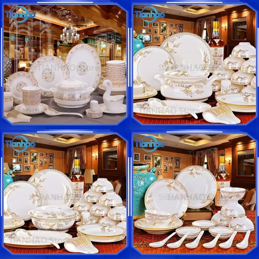 Porcelain Dinner Set for Bone China Tableware Ceramic Dish Ensemble Dinnerware Collection Elegant Diner Service Kit