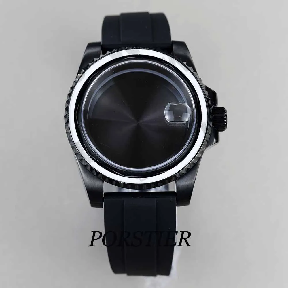 High quality 40mm Black PVD Watch Case Rubber Strap For Seiko NH34 NH35 NH36 Movement waterproof 28.5mm Dial Yacht Design Style