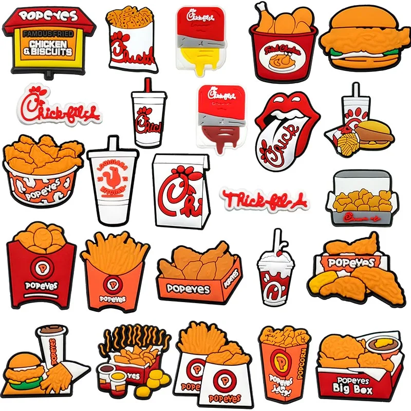 11-100pc Fried Chicken Burger with Fries Shoe Charms For Sandals, Shoe Decoration Accessories Shoe Pins Great Gift For Men Women