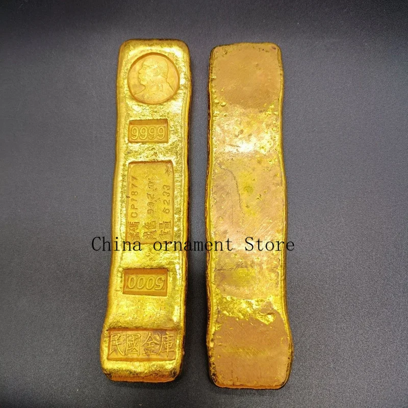 Antique-style solid gold ingot, Republic of China Yuan Shikai high-crowned dragon gold bar, pure copper gilded craft ornament, g