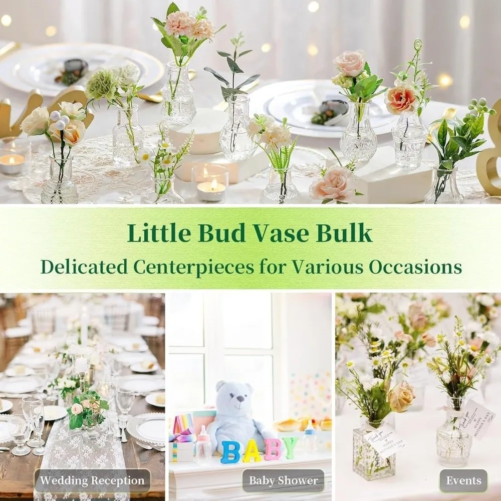 

10PCS/SET Retro Relief Mini Glass Vase European Style Decorative Small Vase Set Elegant Crystal Clear Flower Holder