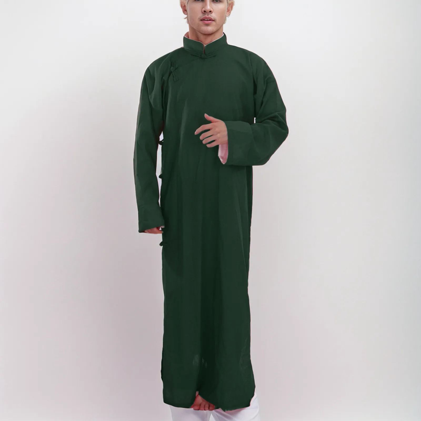 Jubba Thobe de manga comprida masculina, túnica muçulmana, kaftans islâmicos, roupas árabes, Ramadan e Eid, Oriente Médio, novo, 2024