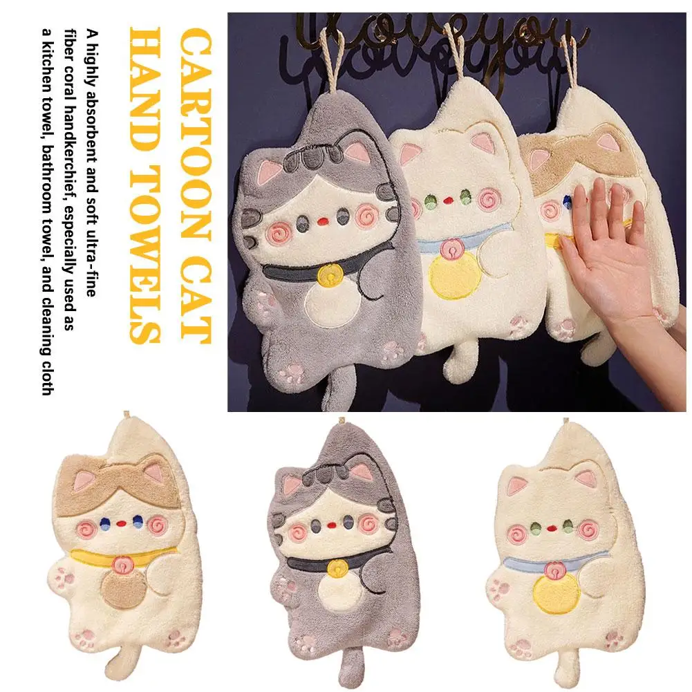 Cartoon Cat Hand Towels Hanging Absorbent Cute Animal Bathing Cloth Quick Towel Towel Children Dry Kids Wipe Kitchen Soft D7Y1