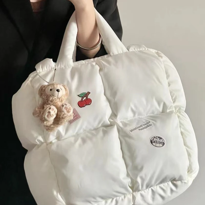 Bolsa de ombro acolchoada xadrez retrô feminina cor sólida inverno bolsas macias bolsas tote macias