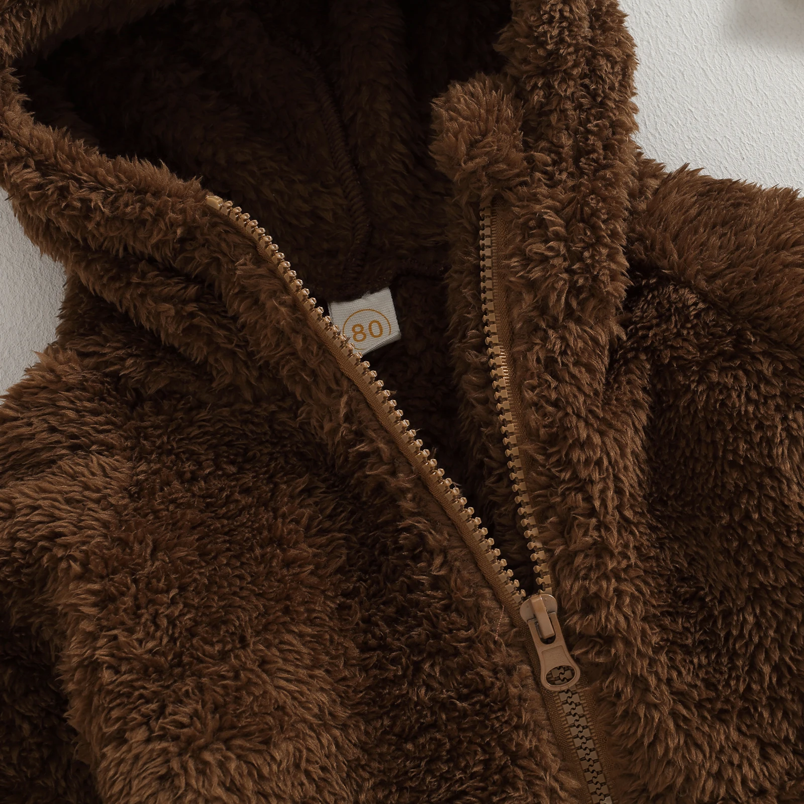 2024 Winter Toddler Boys Zipper Hooded Jackets Plush Warmer Solid Long Sleeve Sweatshirt Coat with Bear Ears Hat for Kids Girls