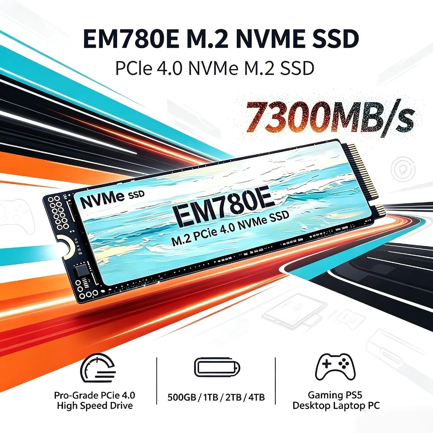 EM780E Internal Solid State Drive M2 NVMe PCIe4 SSD 500GB 1TB 2TB 4TB for Gaming Office PC Laptop High Speed SSD Gen4 Pro Max