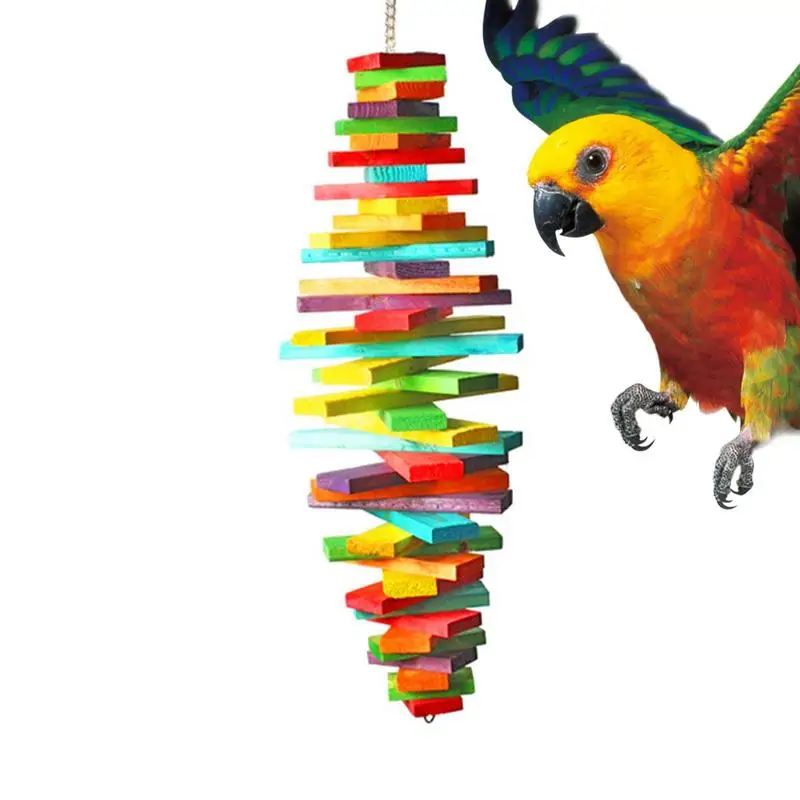 Foraging Shredder Toy Multicolored Natural Wooden Bird Chewing Toys Colordul Parrot Foraging Blocks With Multi Layers For