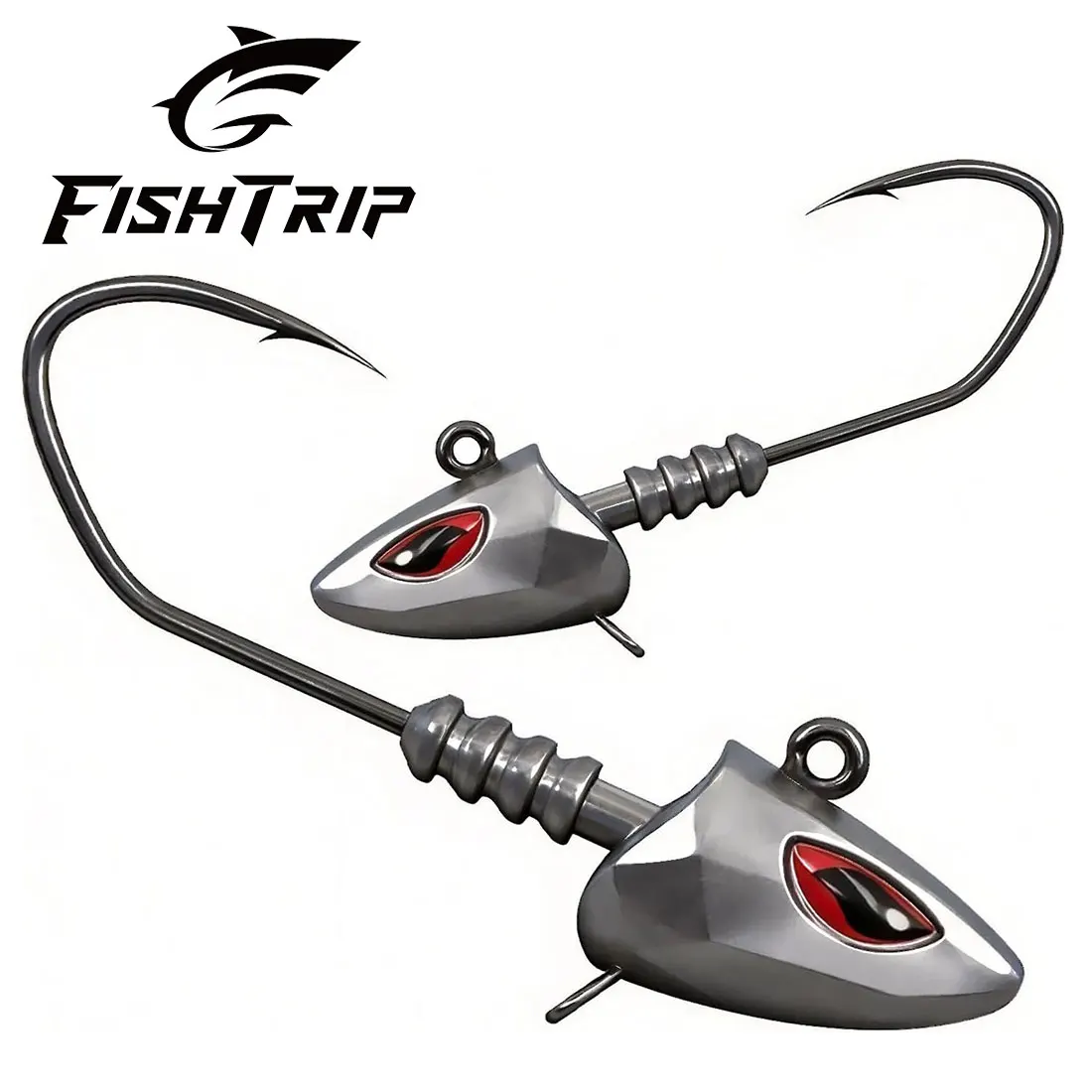Têtes de jig FishTrip Swimbait 5 pièces, têtes de jig pour la pêche en eau salée avec yeux rouges 3D, têtes de jig en acier haute teneur en carbone pour le bar