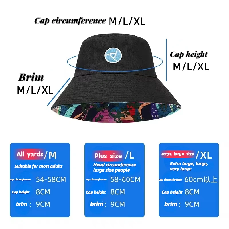 Large Size 60CM-62CM Bucket Hat Reversible Hawaii Korean Summer Men\'s Cap Casual Street Panama Bob Hip-hop Sports Cap Wholesale