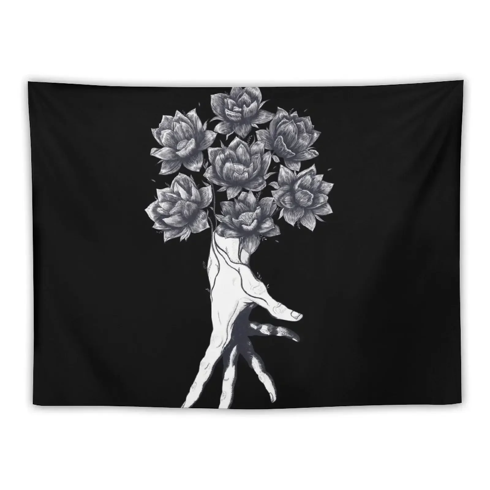 

Hand with lotuses on black Tapestry Cute Room Things Art Mural Tapestry