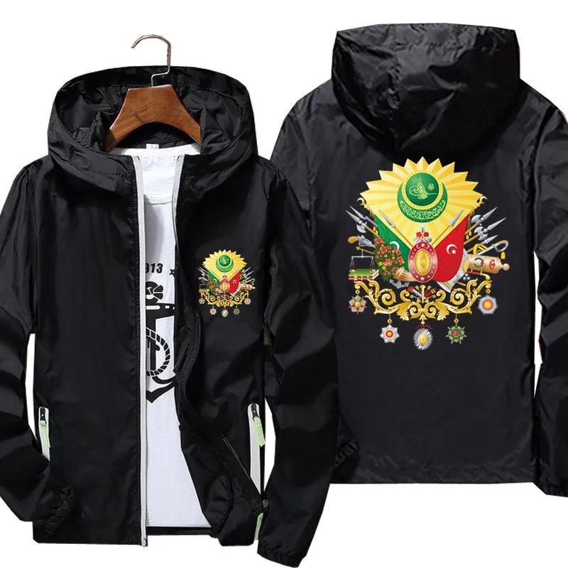 Coat Of Arms Ottoman Empire Osmanli Armasi Sultan Abdulhamid Abdul Men's Windbreaker Zipper t shirts Thin Pilot Jacket Coat 7XL