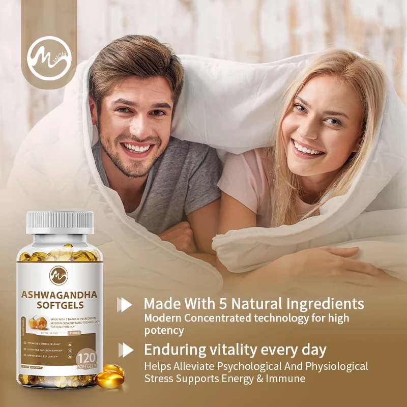 Ashwagandha Extract Capsules Angst Stress Ondersteuning Helpt Gezonde Diepe Slaap Te Redden Slapeloosheid Slanke Buik Verbeteren Immuniteit