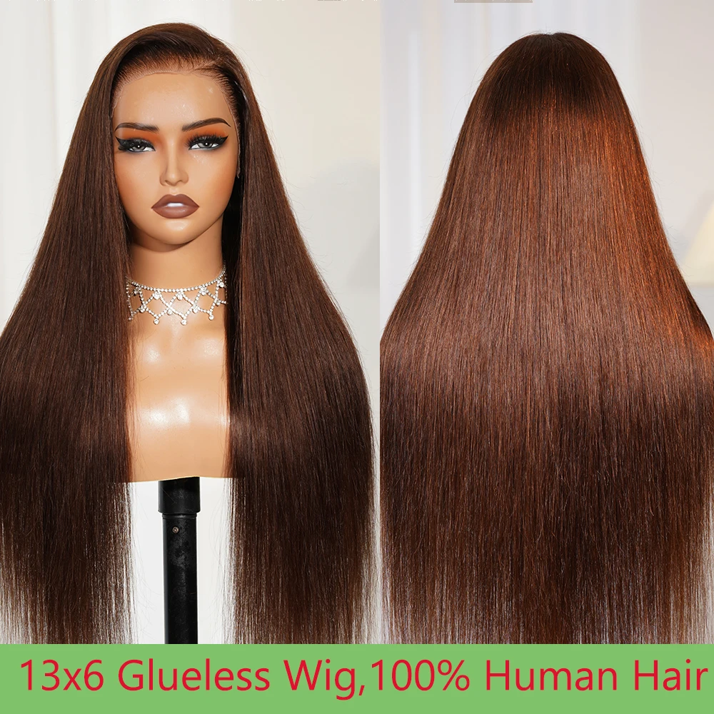 Arabella cabelo 13x6 chocolate marrom peruca sem cola sedosa reta com cordão onda reta 100% cabelo humano pré-arrancado perucas