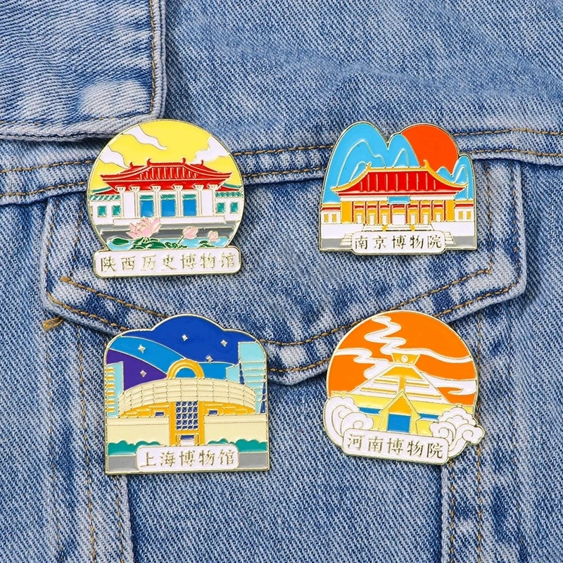Cultural and creative souvenirs Enamel Badge for the City of Shanghai and Nanjing Popular architectural museum cartoon brooches