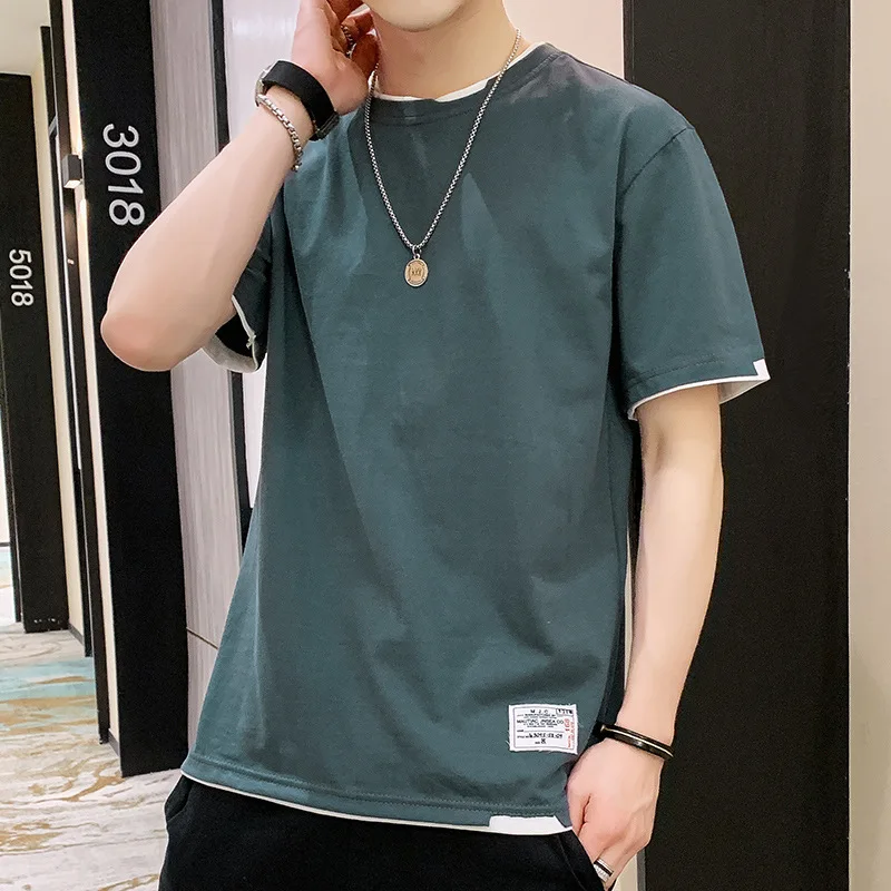 Short Sleeved T-Shirt 2024 Summer Round Neck Pullover Fashion Men's Top Korean Versatile Simple Bottom