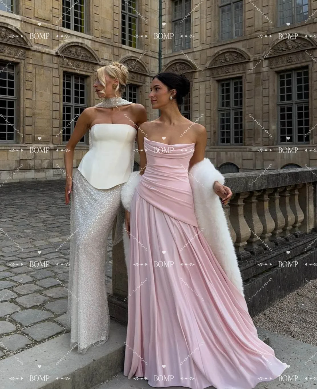 

BOMP Elegant Pink Evening Dress Strapless Pleat Chiffon A-Line Wedding Party Dresses US Woman Formal Occasion Prom Gown Custom