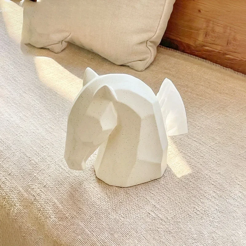 Nordic Ins Horse Head Shape Ceramic Tissue Box Ornaments Living Room Kitchen Bedroom Bedside Paper Storage Box Home Decoration
