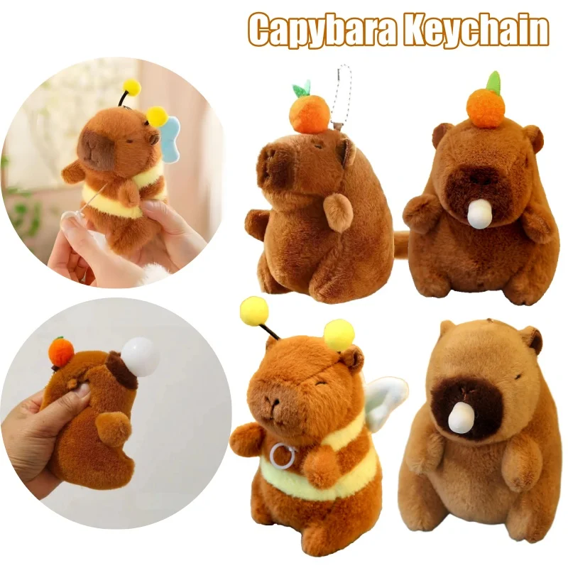

Adorable Capybara Keychain Plushie Stress Relief Toy Popping Bubbles and Wagging Tail Soft Squishy Doll Key Ring Accessory