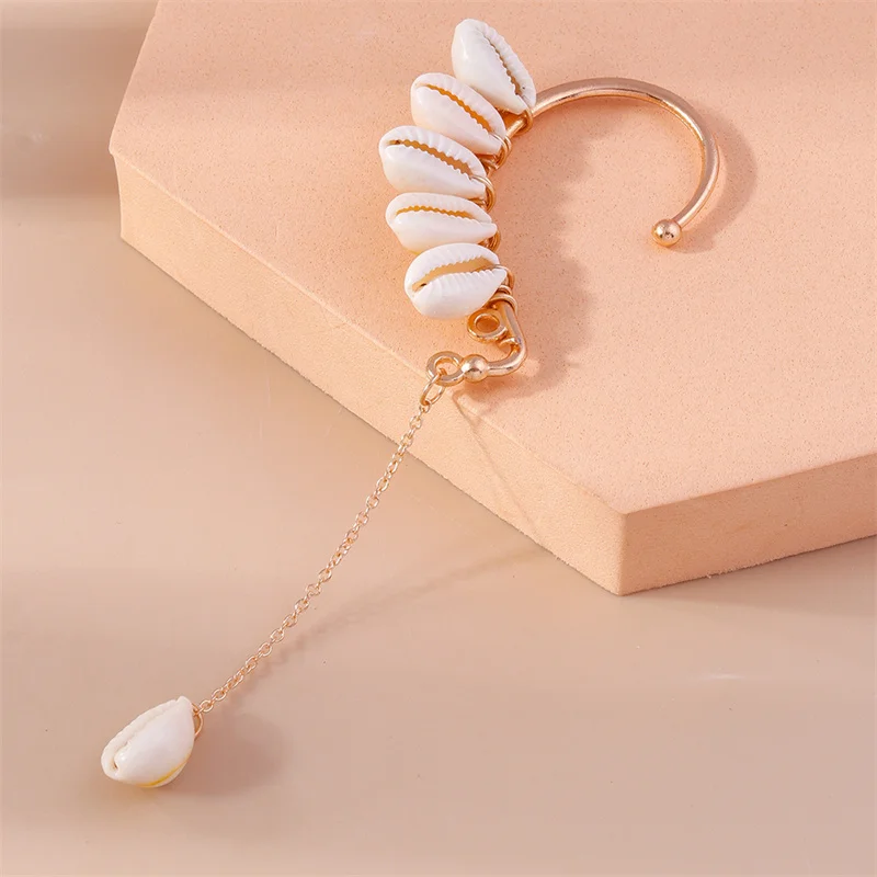 Aihua Neue Mode Gold Farbe Conch Shell Clip Ohrringe Für Frauen Einfache Gefälschte Knorpel Lange Quaste Ohr Manschette Schmuck Geschenke – Detail 7