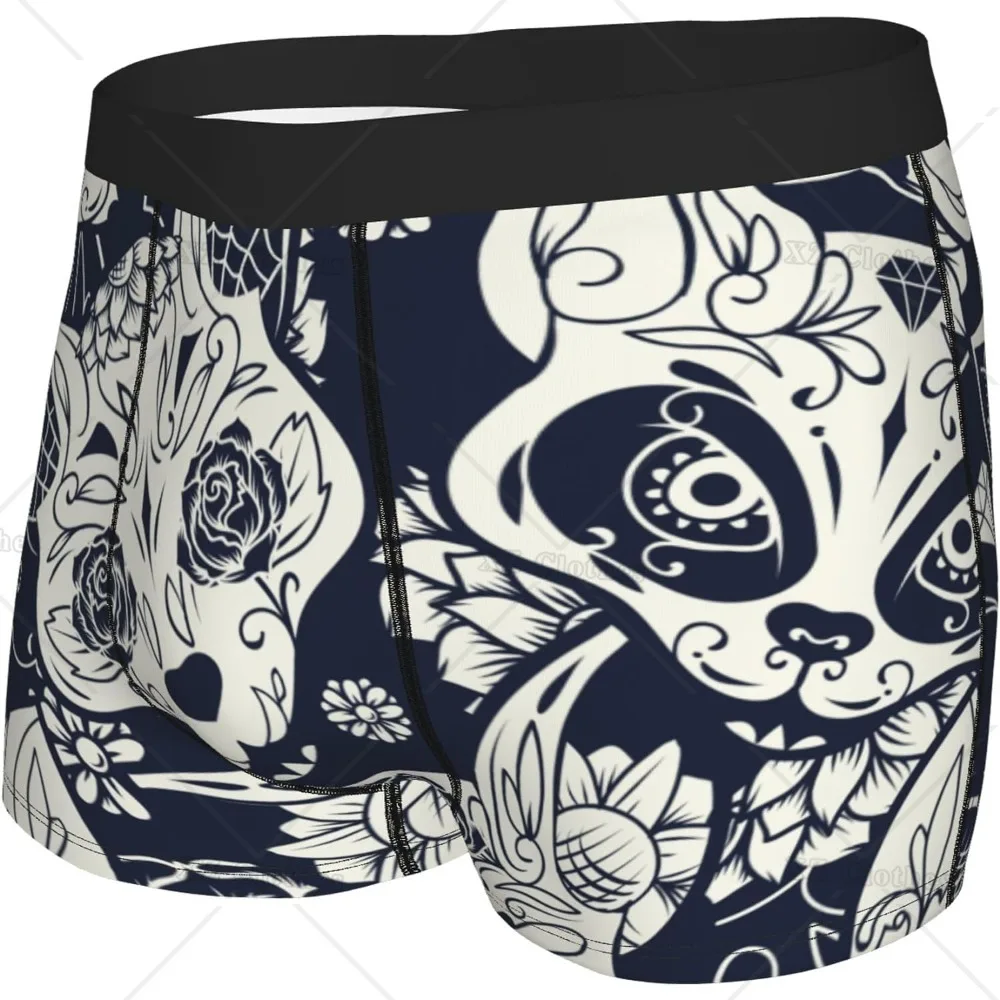 Boxer do gato do crânio do açúcar dos homens, roupa interior engraçada, shorts masculinos brilhantes, calções novos, presente elegante para meninos