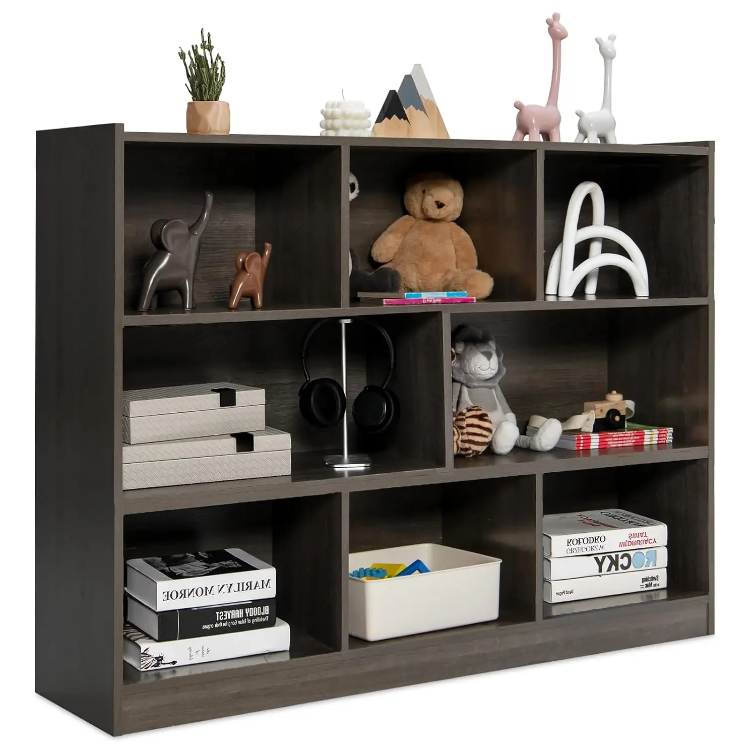 4-Tier Wooden Cube Storage Organizer Horizontal Bookcase Anti-tip Floor Display Shelf Office Bedroom Classroom, Customized