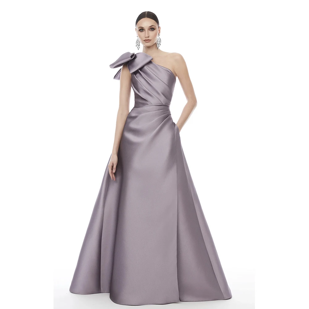 

DRESS FORU Classic Evening Dresses Satin for Floor-Length One-Shoulder Prom Dress Bow A-line Vestidos De Fiesta Customized