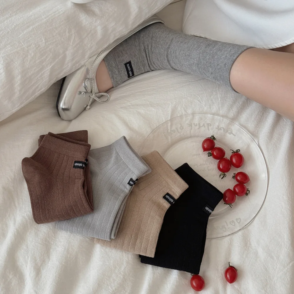 

Носки без пальцев для школьниц, черные носки с ребристой отделкой, легкие дышащие носки до середины икры на весну и осень в стиле Ins