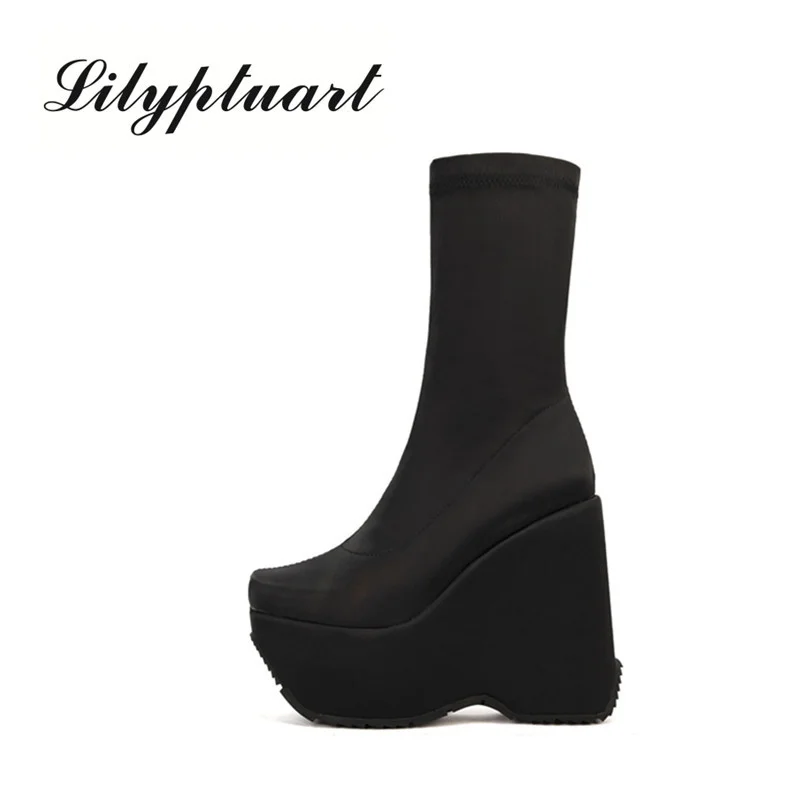 

Top Quality Brand Double Platform Women's Boots Zipper Ankle Booties High Heels Party Dress Vintage Office Womens Shoes