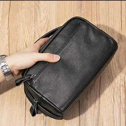 Luufan-saco de embreagem de couro genuíno macio para homens e mulheres, grande capacidade, bolso do telefone celular, bolsa longa do negócio, saco de maquiagem