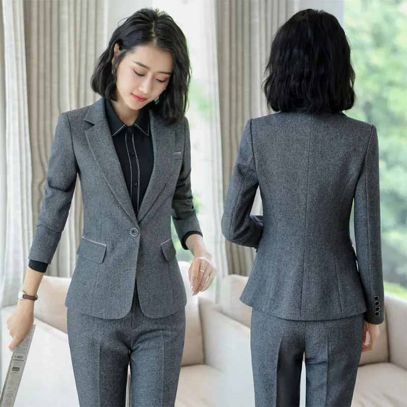 1105Long Sleeve Black with a Turn-down Collar Business Wear Professional Women\'s Pants Suit Gray Formal Wear Work Uniforms Civil