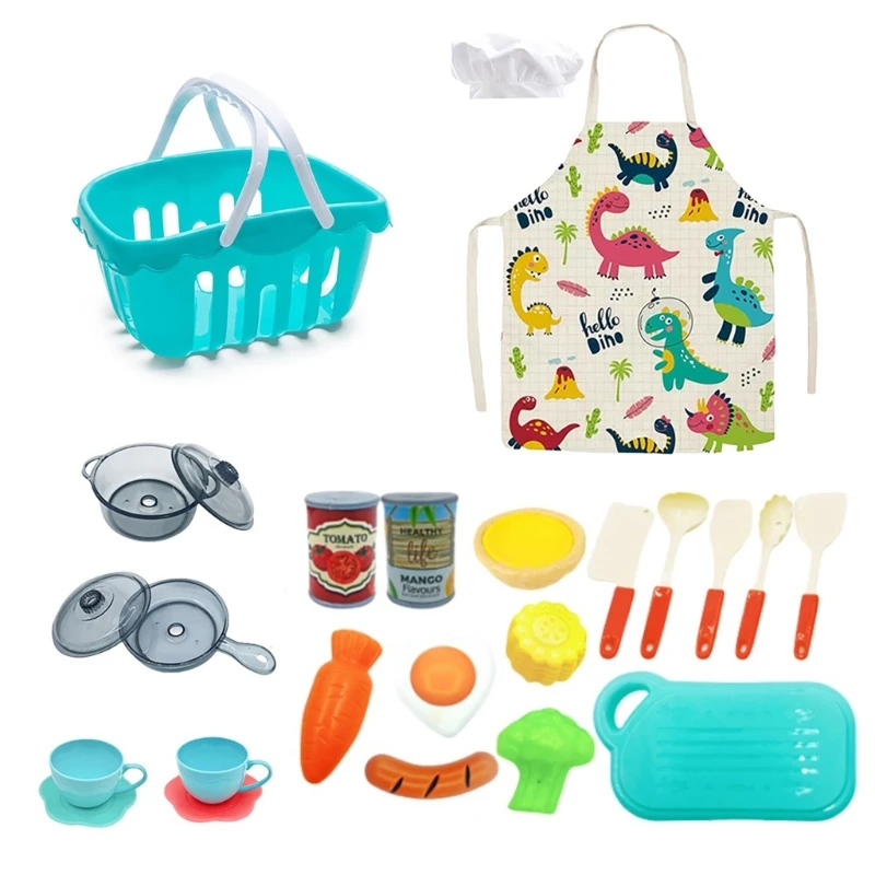 Juego cocina para niños, comida y utensilios plástico resistente, juguete, accesorio portátil para juego imaginativo