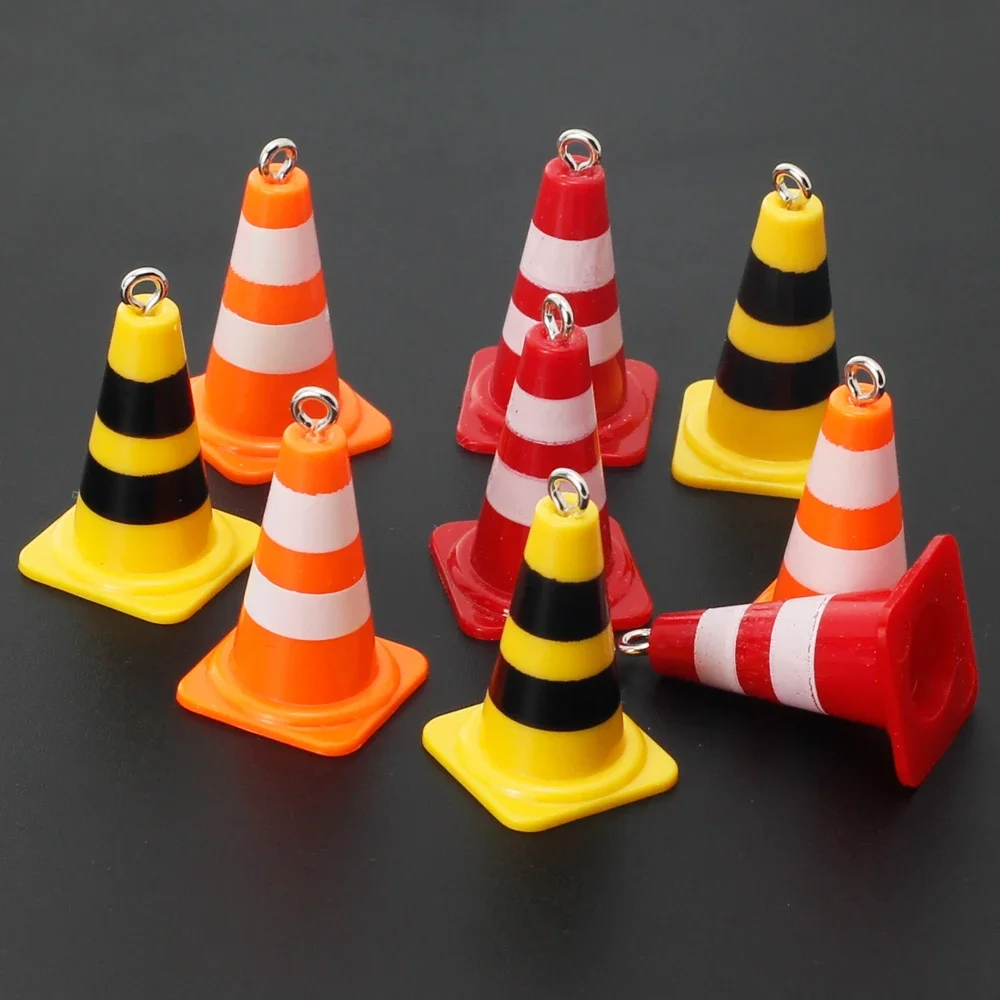 Mini Plastic Road Sign Traffic Cones Funny Charms Barricades Pendants for Necklace Earring Keychain Diy Jewelry Making Supplies