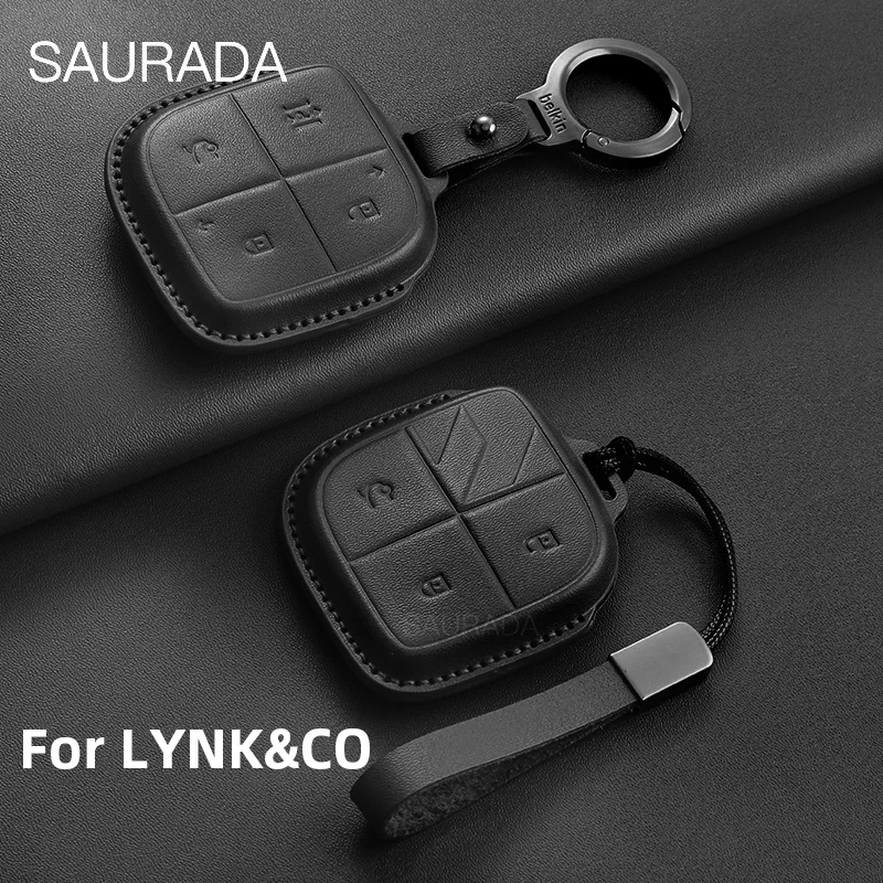 Genuine leather Car Key Case Full Cover Shell Holder Protection For LYNK&CO 01 02 03 03+ 04 05 06 07 08 09 2024 Car Accessories