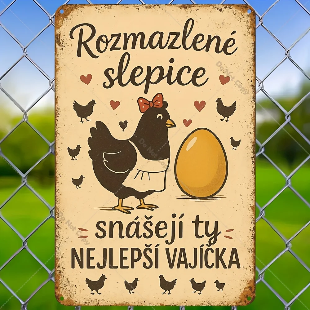 2D Flat, 1pc Vintage Czech Slogan Metal Wall Art Sign - Humorous Chicken & Egg Retro Tin Decor Featuring The Phrase 