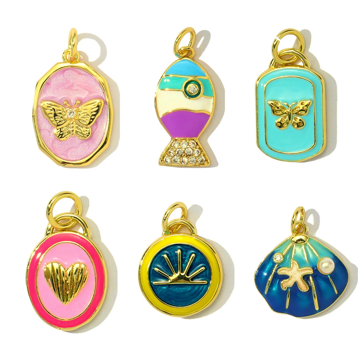 

3pcs/Lot Copper Enamel Heart Charms Shell Fish Pendants for DIY Fashion Jewelry Making Necklace Earring Accessories