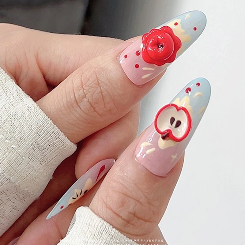 樹脂フルーツスライスネイルアートデコレーションフラットバック漫画シミュレーション赤リンゴ 3D 爪 DIY アクセサリー 30/100 個