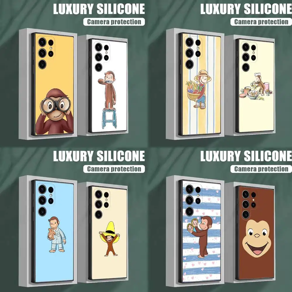 

Чехол для телефона Curious G-George Monkey для Samsung S25, S24, S23, S22, S21, S20, S10, Ultra, Plus, Lite,FE, мягкий силиконовый черный чехол