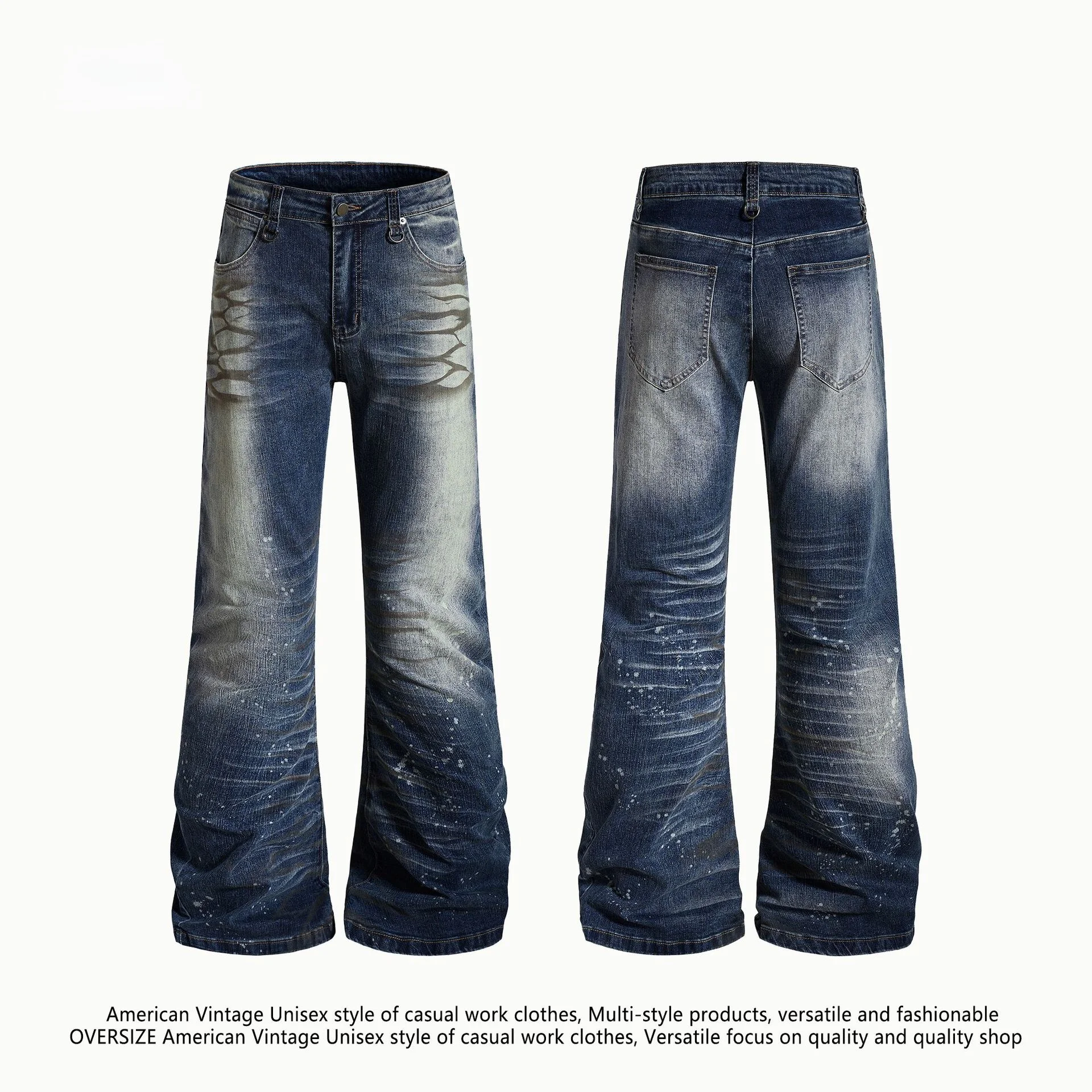 Calças Jeans Retro Desgastadas com Design de Gato, Slim Fit, Casual, em Algodão, para Jovens, Unissex