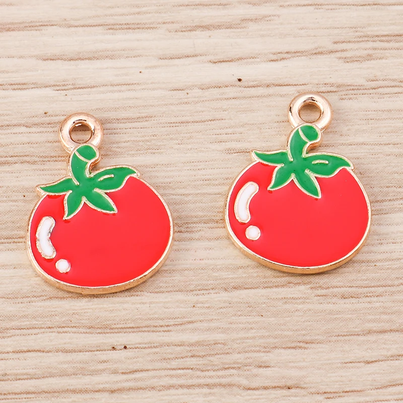 10 Stück 13x17mm süße Lebensmittel Charms Emaille Tomaten Charms Anhänger für Schmuckherstellung Halsketten Ohrringe Armbänder DIY Bastelbedarf – Detail 5