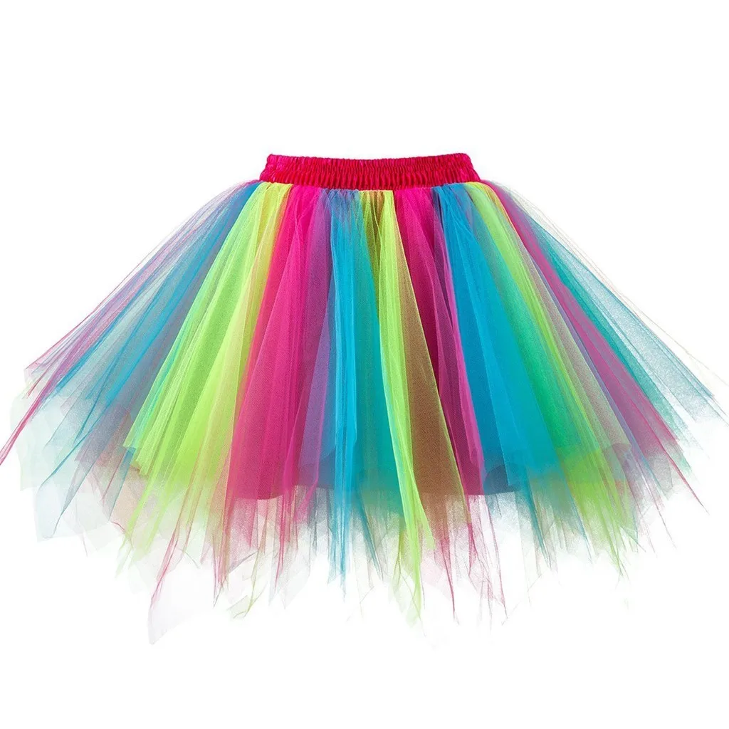 Princess Midi Fairy Tulle Skirt Pleated Dance Tutu Skirts Womens Lolita Petticoat Jupe Tulle Femme Party Puffy Skirts Adult