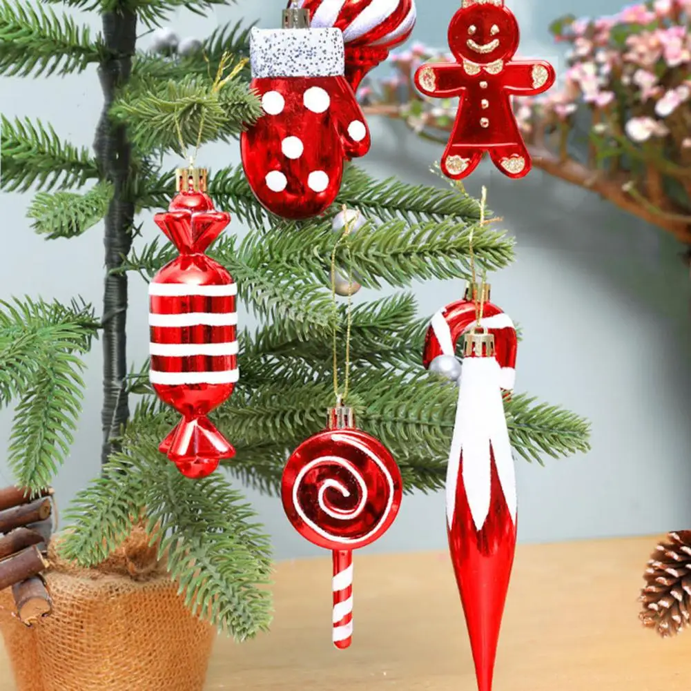 4/6/8/12 Pcs Christmas Ball Ornaments Star Cane Lollipop Cupcake Pendant Xmas Tree Hanging Ornaments Home Decorations